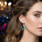 Rainbow Iridescent Abalone Dangle Earrings Sterling Silver Circle Hoop - Image 3