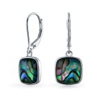 Geometric Iridescent Abalone Shell Square Teardrop Dangle Earrings Silver
