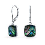 Geometric Iridescent Abalone Shell Square Teardrop Dangle Earrings Silver