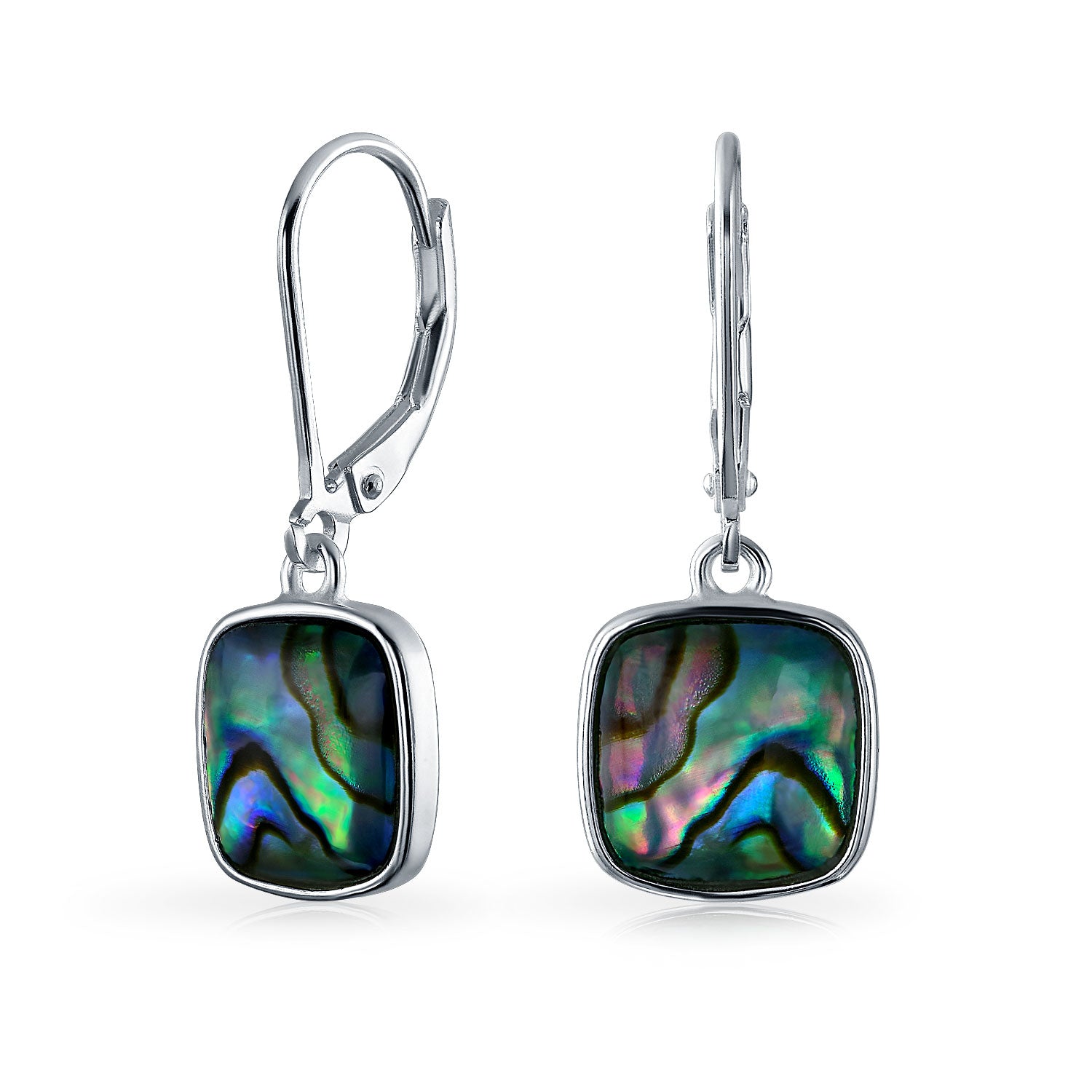 abalone-square-drop-earrings-silver_wj-swe0457-08e_1 Geometric Iridescent Abalone Shell Square Teardrop Dangle Earrings Silver - Image 1