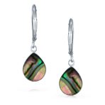 Geometric Iridescent Abalone Shell Teardrop Dangle Earrings Sterling Silver - Image 2