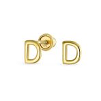 ABC Tiny 14K Gold Block Alphabet Letter B Initial Stud Earrings Screw-Back - Image 3
