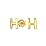 ABC Tiny 14K Gold Block Alphabet Letter B Initial Stud Earrings Screw-Back - Image 6