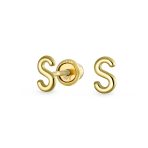 ABC Tiny 14K Gold Block Alphabet Letter B Initial Stud Earrings Screw-Back - Image 13