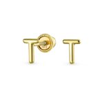 ABC Tiny 14K Gold Block Alphabet Letter B Initial Stud Earrings Screw-Back - Image 14