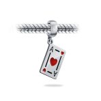 Travel Casino Ace of Hearts Dangle Charm Bead Red Heart Sterling Silver Bracelet - Image 2