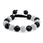 Black Gold Tone Pave Crystal Ball Strand Bracelet Black Cord - Image 2