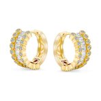 Art Deco Style Royal Blue Clear CZ Edge Cubic Zirconia Huggies Mini Hoop Earrings - Image 3