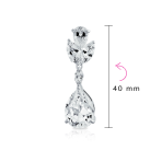 Classic Bridal Leaf Motif CZ Cubic Zirconia Teardrop Dangle Clip-On Earrings Silver Plated - Image 4