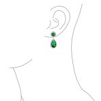Cocktail CZ Halo 7CT Emerald Green Cubic Zirconia Teardrop Chandelier Earrings - Image 3