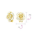 Set of 2 Enamel 3D White Blue Rose Flower Clip-On Earrings Button Style Gold Silver Plated - Image 4
