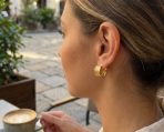Egyptian Greek Motif Wide Half Hoop Clip On Earrings Non Pierced Ears Matte Gold - Image 3