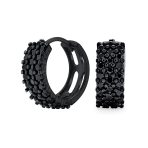 Black Pave CZ Cubic Zirconia Hoop Earrings Mini Hoop Huggies Sterling Silver - Image 2