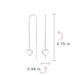 Lightweight Long Flat Heart Chain Threader Earrings Sterling Silver U Hook - Image 94