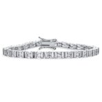 Fancy Alternating Bars & 20CTW Princess Cut Cubic Zirconia Tennis Bracelet Silver Plated 7 Inch