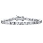 Fancy Alternating Bars & 20CTW Princess Cut Cubic Zirconia Tennis Bracelet Silver Plated 7 Inch