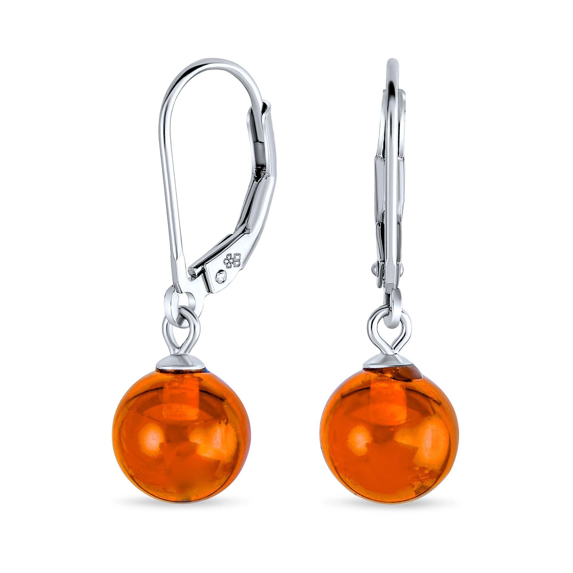amber-honey-leverback-earrings-dangle_wj-swe3287_11 Simple Round Gemstone Lemon Yellow Amber Drop Ball Earrings Sterling Silver - Image 1