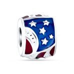 Patriotic USA Flag Star Stripes Charm Bead .925 Sterling Silver for Bracelet