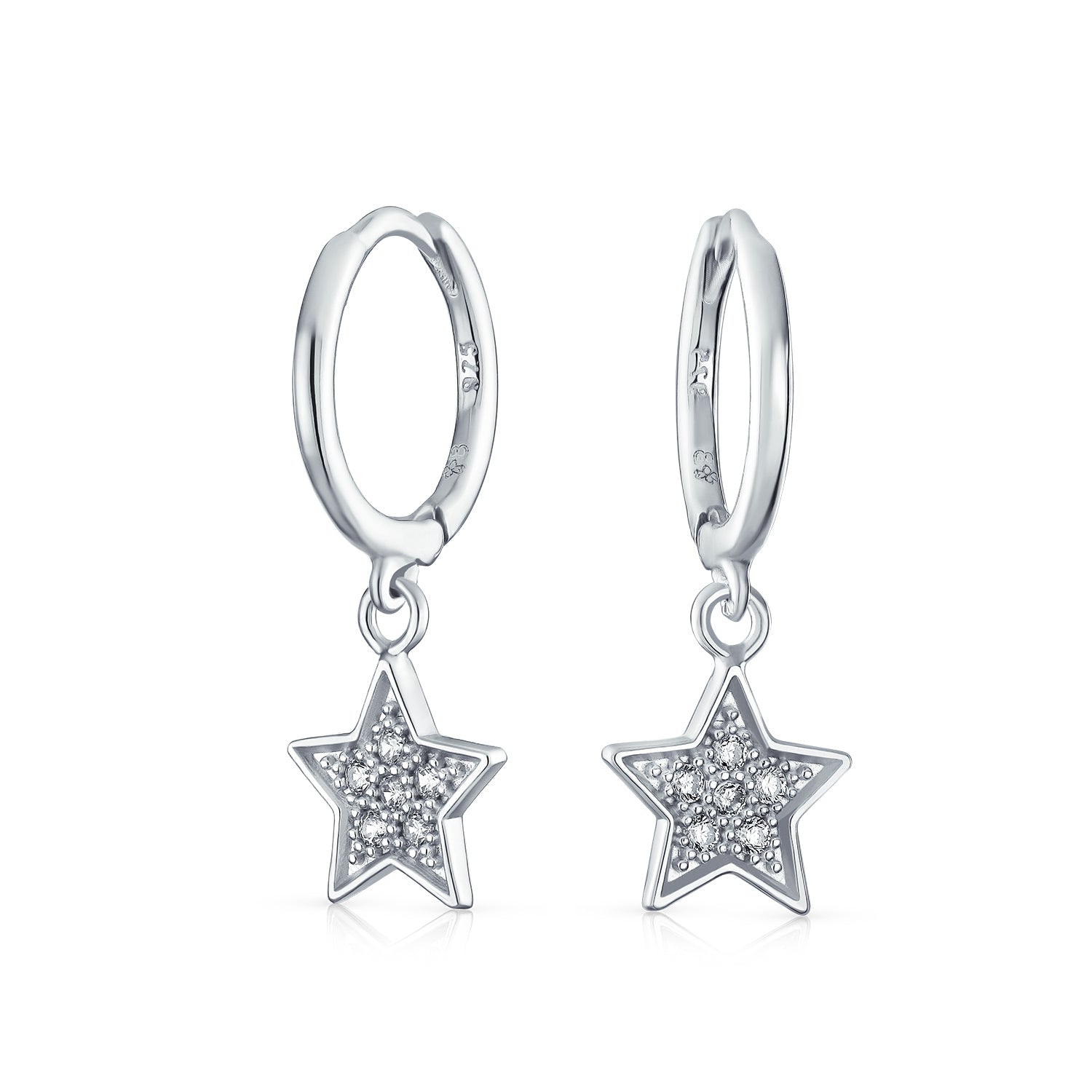 american-patriotic-rock-star-earrings-silver_pfs-52-3163rh_1 American Patriotic Dangle Chandelier Earrings CZ Stars - Image 1