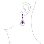 Cocktail Cubic Zirconia Double Halo Large Purple Amethyst Teardrop CZ Chandelier Earrings - Image 13