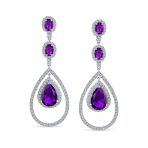 Cocktail Cubic Zirconia Double Halo Large Purple Amethyst Teardrop CZ Chandelier Earrings - Image 7