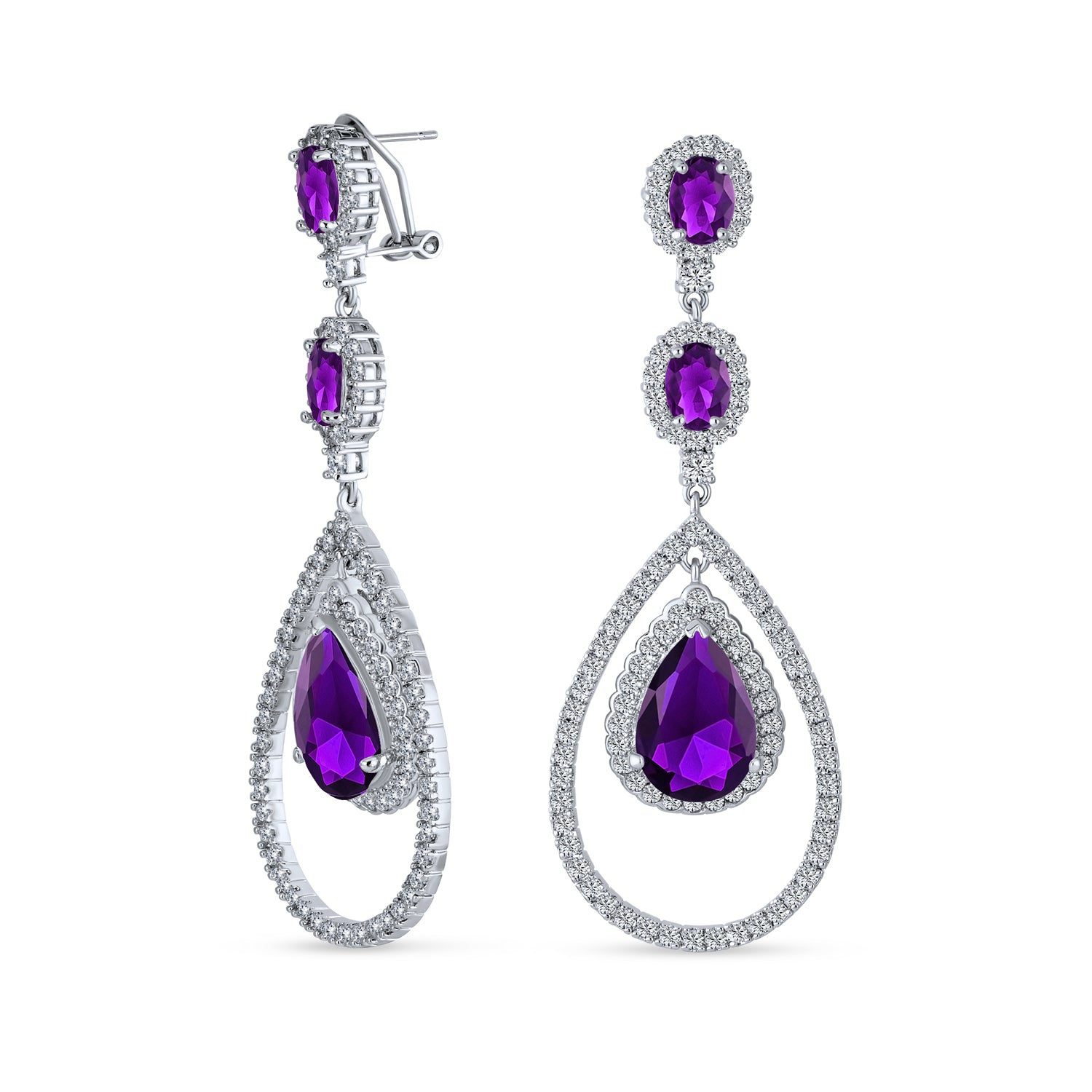 amethyst-chandelier-earrings-teardrop_dt-le0039-a_1 Cocktail Cubic Zirconia Double Halo Large Purple Amethyst Teardrop CZ Chandelier Earrings - Image 1