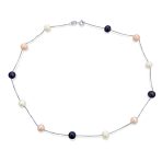 Bridal Tin Cup Freshwater Cultured Pearl Chain Station Necklace Sterling Silver