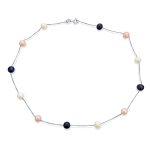 Bridal Tin Cup Freshwater Cultured Pearl Chain Station Necklace Sterling Silver