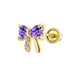 14K Gold Bow Cartilage Ear Studs CZ Minimalist Screwback