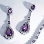 Art Deco Style Dangle Halo Blue Sapphire CZ Cubic Zirconia Teardrop Statement Chandelier Earrings - Image 20