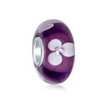 Set of 4 White Purple Flower Murano Glass Spacer Charm Bead Sterling Silver Core - Image 2