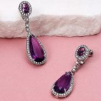 Amethyst Purple CZ Teardrop Chandelier Screw Clip On Earrings Silver Plated - Image 30