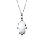 Amulet Talisman Hamsa Hand Pendant Necklace in Black Silver - Image 2