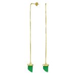 Protection Amulet Italian Horn Dangle Gemstone Earrings in Green Jade and Gold