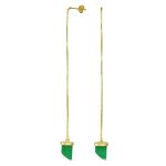 Protection Amulet Italian Horn Dangle Gemstone Earrings in Green Jade and Gold