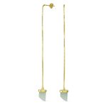 Protection Amulet Italian Horn Dangle Gemstone Earrings in Green Jade and Gold - Image 2
