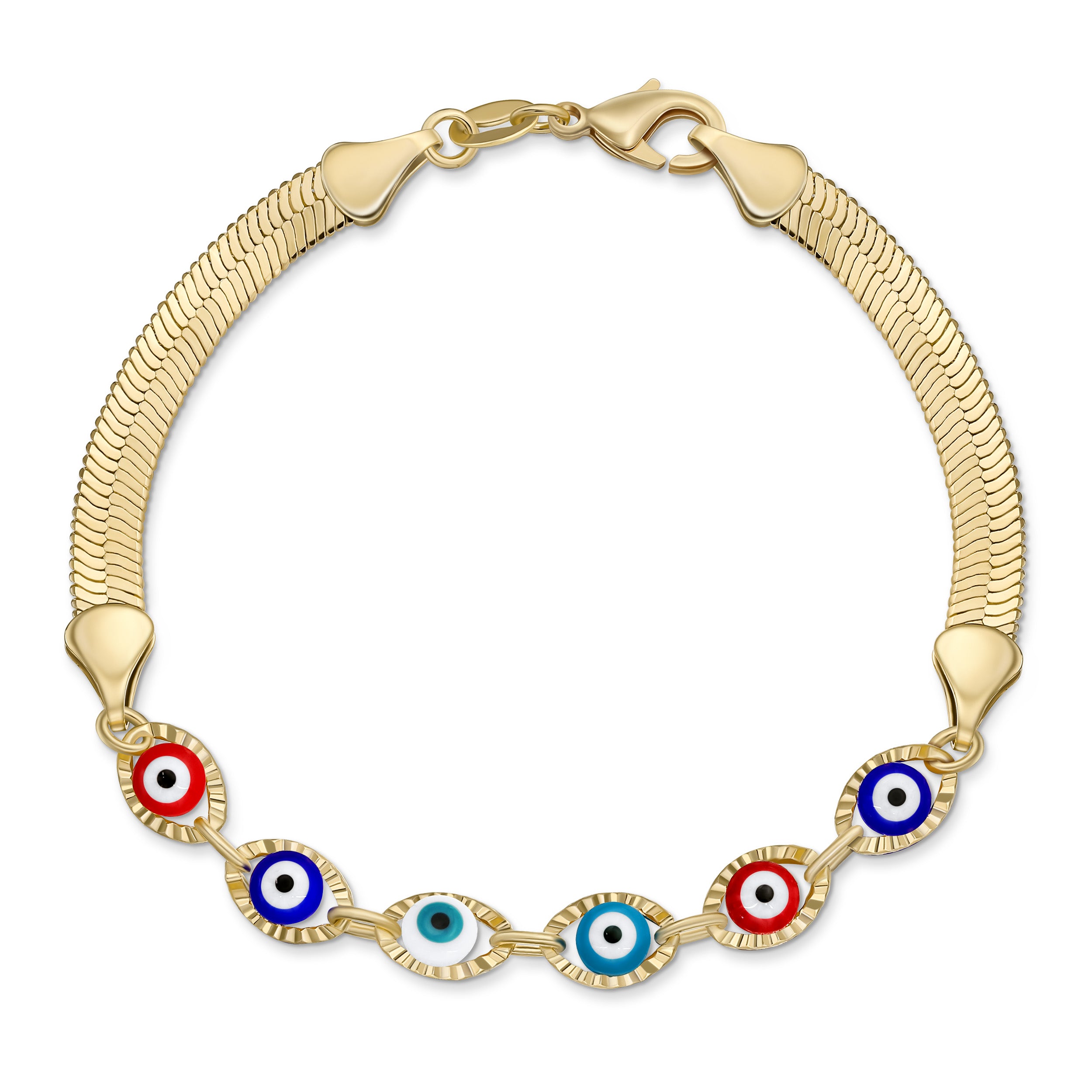 amulet-protection-evil-eye-herringbone-chain-bracelet-gold-ajb-1204230 Multicolor Evil Eye Bracelet Amulet Snake Chain Gold - Image 1