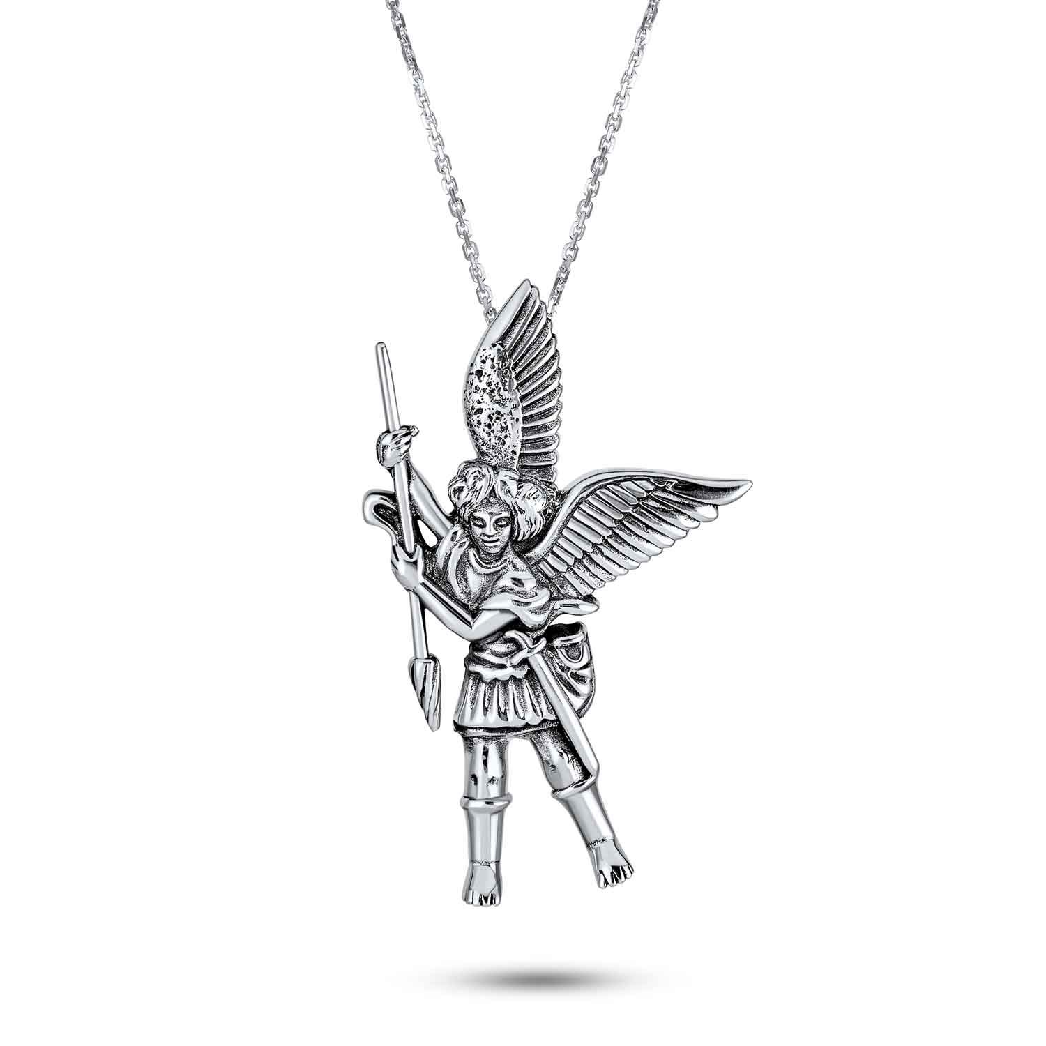 angel-cupid-silver-pendant-necklace-blingjewelry14-6_1 Guardian Angel Patron Saint Michael Pendant Necklace Silver for Military Police - Image 1