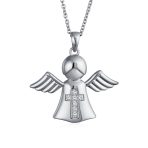 Sterling Silver Angel Cross Pendant Necklace with Bible Photo Locket Keepsake