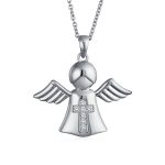 Sterling Silver Angel Cross Pendant Necklace with Bible Photo Locket Keepsake