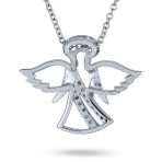 Guardian Angel Pendant Necklace with CZ Accents in Sterling Silver - Image 2