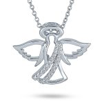 Guardian Angel Pendant Necklace with CZ Accents in Sterling Silver