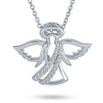 Guardian Angel Pendant Necklace with CZ Accents in Sterling Silver