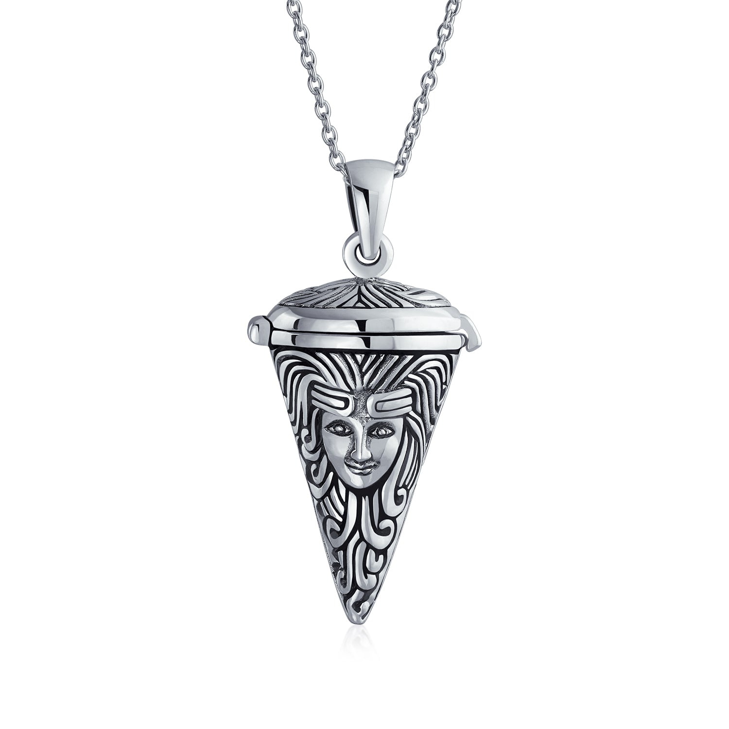 angel-silver-pendant-face-pendulum_ps-tp2856_1 Angel Goddess Protector of Mother Earth Urn Locket Pendant Necklace .925 Sterling Silver - Image 1