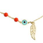 Turkish Spiritual Guardian Angel Wing & Evil Eye Anklet Bracelet 14k Gold Plated Sterling Silver - Image 2