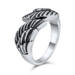 Biker Jewelry Angel Wing Band Ring Oxidized Stainless Steel - Image 2