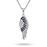 Two Tone CZ Angel Wing Feather Dangle Pendant Necklace Silver Plated