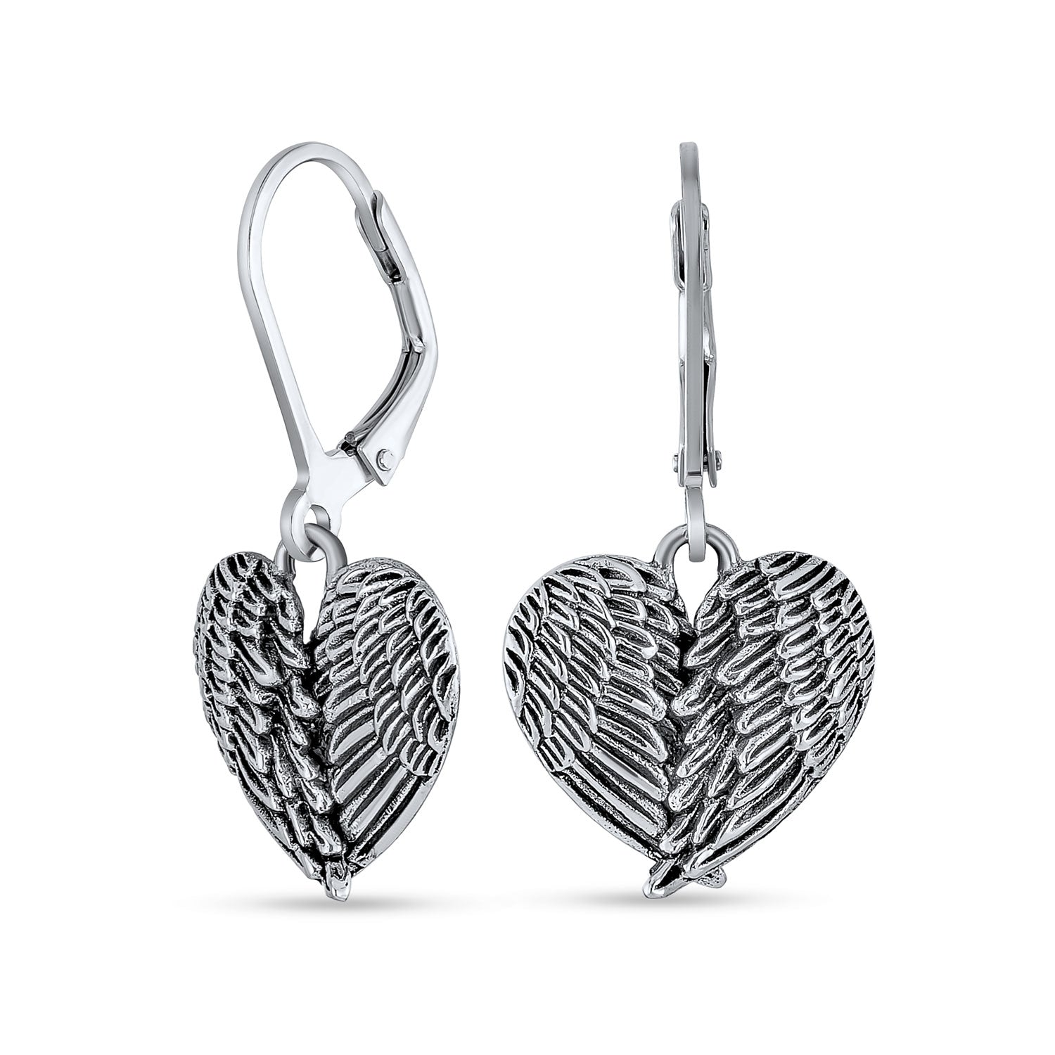 angel-wings-heart-earrings-silver_pmr-e11730lb_1_61648ace-350b-4914-8be4-386348c47327 Spiritual Amulet Heart Guardian Angel Wings Feather Dangle Earrings Silver - Image 1