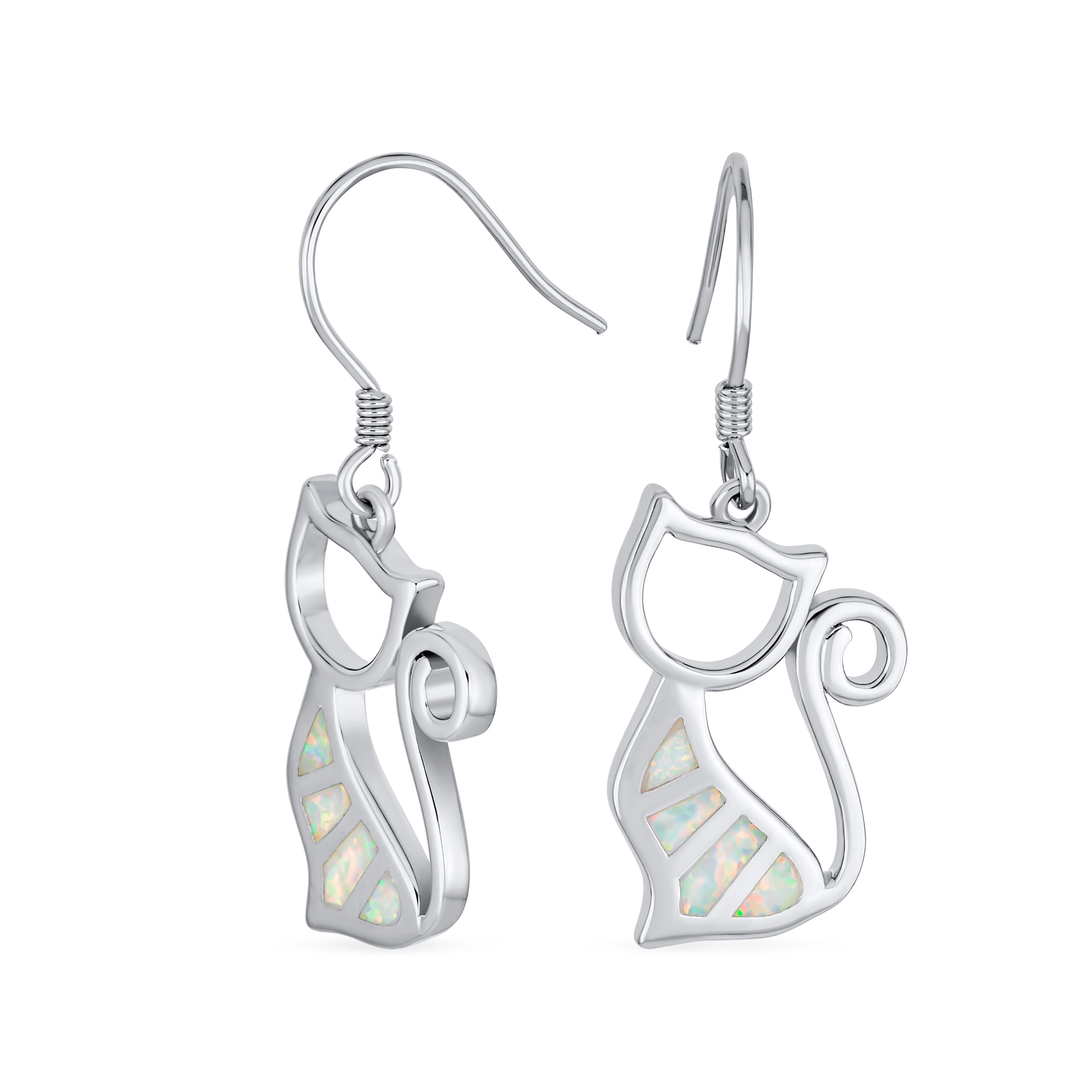 animal-pet-kitten-opal-dangle-earrings-xny-es3938a1-az_01 Animal Lover Pet Kitten White Created Opal Cat Dangle Earrings .925 Sterling Silver - Image 1