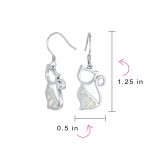 Animal Lover Pet Kitten White Created Opal Cat Dangle Earrings .925 Sterling Silver - Image 4